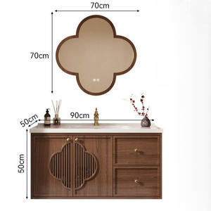 Meuble de salle de bain mural en bois massif de style minimaliste moderne avec lampe LED intelligente intégrée et lavabo en céramique. - Product Image 6