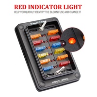 Araba deniz için kırmızı uyarı led'i ile 12V DC 12 yollu devre sigorta kutusu bıçak blok tutucu