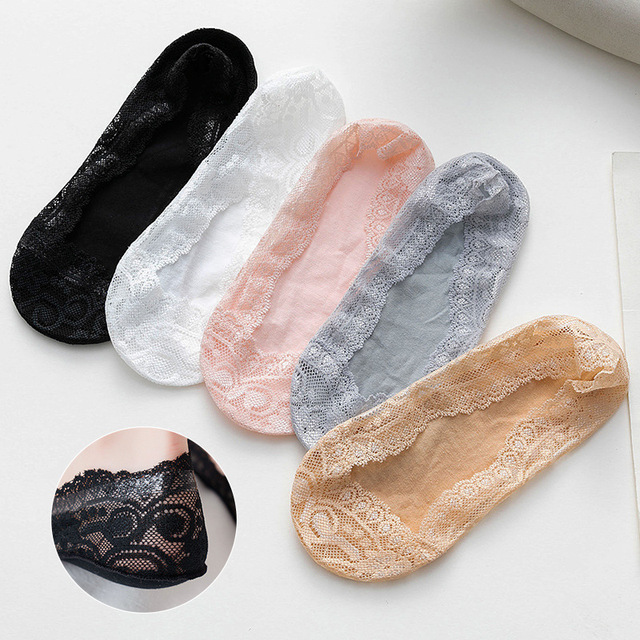 New Design Womens No Show Socks Liner Lace Footie Socks Non Slip Flat Boat Socks