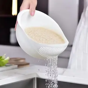 Container 2-In-1 Plastic Rice Washer Strainers And Colanders Plastic Washing Bowl For Vegetables And Fruits