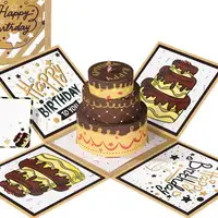 Birthday Cake Cheap Party Coffee Birthday Paper Cake Creative Surprise 3D Card Gift Box Explosion Box Pop Up Greeting Card Paper Kraft