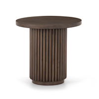 Table d'appoint ronde moderne avec piétement cylindrique cannelé, table de chevet en bois fini pour salon, coin canapé, hôtel