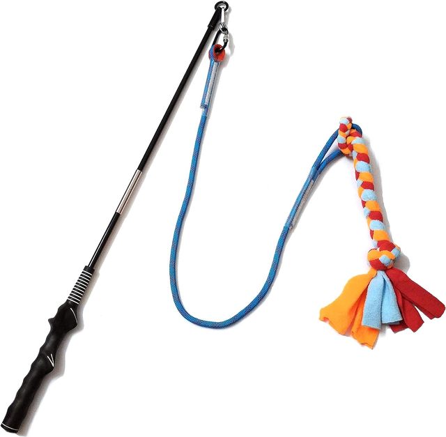 Durable Outdoor Interactive Dog Toy Fleece Rope Tether Lure Nylon Rubber Teaser Wand Tug-of-War Chase Flirt Pole for Dogs