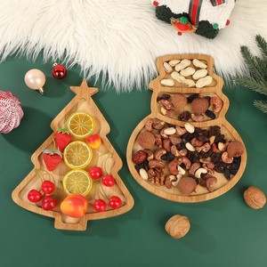 Bandejas de Bambú Navideñas con Forma de Árbol y Sombrero de Muñeco de Nieve, Color Madera Natural, Decoraciones para Fiestas - Product Image 4