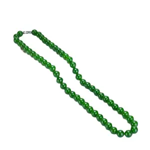 Hand carved high quality 8mm round jade sapphire loose beads green nephrite beaded necklace bracelet