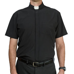 <span class=keywords><strong>Camicia</strong></span> Clericale da Uomo Personalizzata con <span class=keywords><strong>Colletto</strong></span> <span class=keywords><strong>Staccabile</strong></span>, Manica Corta in Cotone Nero con Tasca - Product Image 1
