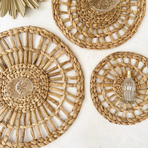 Set of 3 Water Hyacinth <b>Wall</b> Baskets Boho Woven <b>Wall</b> Decor Natural Fiber <b>Decorative</b> <b>Plates</b> for Living Room and Bedroom - Product Image 1
