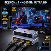 Mindpure Commutateur Répartiteur HDMI 2.1 Bidirectionnel 8K 60Hz 4K 120Hz 2 Entrées 1 Sortie 1 Entrée 2 Sorties Convertisseur Vidéo avec Télécommande IR HDCP2.2