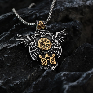 Collar de acero inoxidable con colgante de brújula vikinga para hombre, diseño de alas con símbolo nórdico vintage, joyería de regalo - Product Image 2