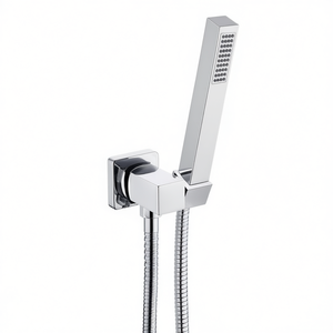 Ensemble de salle de bain chromé avec support carré en laiton pour entrée d'eau, douchette polaire et flexible - Product Image 3