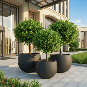 Fioriera Rotonda Grande da Esterno in Fibra di Vetro Nera, Semplice ed Ecologica, <span class=keywords><strong>per</strong></span> Patio, Giardino, Centro Commerciale, Hotel - Product Image 2