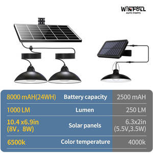 Luces LED Solares para Exteriores, Lámpara de Jardín Impermeable, Lámpara de Pared Dividida, Lámpara de Calle para Interiores, Linterna Colgante de Doble Cabezal, Regulable - Product Image 3