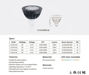 Lt1016a chùm lây lan 15/30/45/60/100 độ MR16 nhôm RGBW dẫn đèn điện áp thấp IP65 không thấm nước MR16 dẫn bóng đèn - Product Image 2