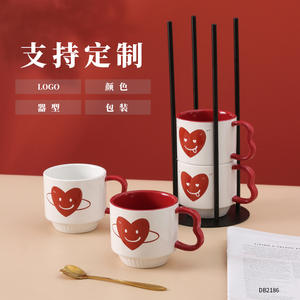 Juego de Tazas de Cerámica Hechas a Medida con Asa y Diseño de Corazón Rojo para Regalo de Parejas, Reutilizables, Calidad de Primera Clase - Product Image 3