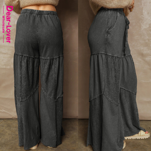 Cher amoureux en gros lavage minéral à plusieurs niveaux Patchwork cordon Palazzo lâche dames décontracté Baggy <span class=keywords><strong>pantalon</strong></span> à jambes larges femmes - Product Image 4