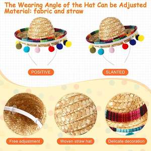 قبعة مكسيكية صغيرة من القش للحيوانات الأليفة بالجملة، عصابة رأس سومبريرو لتزيين حفلات عيد الميلاد - Product Image 5