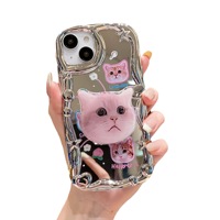 Coque de téléphone portable en TPU électroplaqué 3D motif chat mignon de luxe pour Apple 16 Pro, compatible iPhone XR, avec effet miroir et finition souple