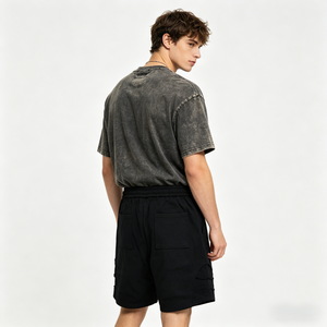 Hot Selling Custom Service Cargo Shorts Drawstring Casual Distressed Style Solid Color Cotton Fabric Shorts for Men - Product Image 4