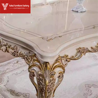 Ensemble de table à manger moderne de luxe avec plateau en marbre, 4 chaises rembourrées en tissu, structure en bois blanc, bois massif, assemblage requis, Elephant