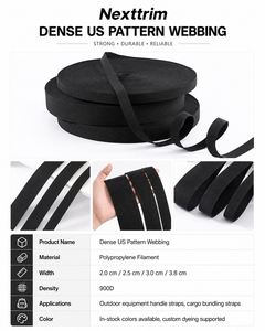 20-50mm Heavy Duty Polypropylene PP Ribbed <b>Webbing</b> Black Woven <b>Strap</b> for Cargo Lashing Tie Down Moving Binding - Product Image 3
