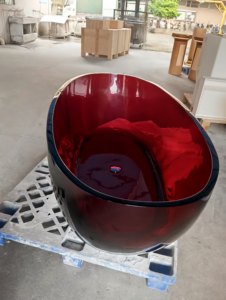 Vasca da Bagno Ovale Autoportante in Resina Trasparente dal Design Moderno con Scarico, per Interni, Ideale per Ville - Product Image 4