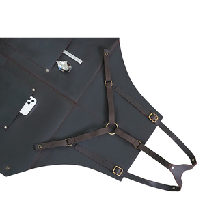 Grembiule da Lavoro Personalizzato in Vera Pelle Senza Maniche con Bretelle Incrociate, Impermeabile, Regolabile, con Tasche, per BBQ, Grigliate, Artigiani e Officina - Product Image 4