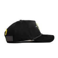Casquette de baseball vintage western en coton premium, à visière incurvée, 5 panneaux structurés, avec patch cheval en métal doré et corde tressée, vente en gros