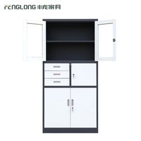 Armoire de classement en acier moderne 4 portes, 3 tiroirs, avec serrure à clé réglable, écologique, très vendue pour la maison, le bureau, l'école, l'hôpital