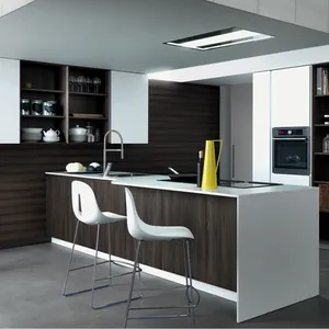 Smart Kitchen in bianco e nero laccato lucido Design moderno mobili modulari mobili da cucina in acciaio inossidabile pietra di quarzo