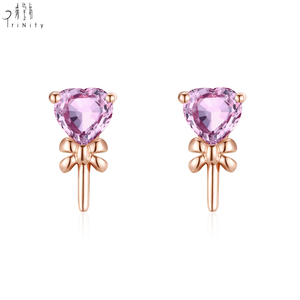ต่างหูแซฟไฟร์สีชมพูรูปหัวใจสีโรสโกลด์14K สำหรับสุภาพสตรีขายดี - Product Image 1