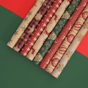 Classical Design 50*76cm Kraft Brown Christmas Gift Wrapping <b>Paper</b> with Xmas Element <b>Pattern</b> Printed - Product Image 2