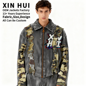 Chaqueta Bomber Personalizada con Parches de Camuflaje, Estilo Urbano para Hombre, Logotipo Bordado, Cierre Completo, Fabricación OEM - Product Image 2