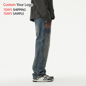 Jean en denim large délavé de haute qualité pour homme, style streetwear vintage, coupe baggy, personnalisable, vente en gros - Product Image 3