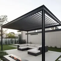 Pergola Bioclimatique en Aluminium avec Arches, Toit à Lames Motorisé Étanche, Éclairage LED, Robuste pour Patio Extérieur