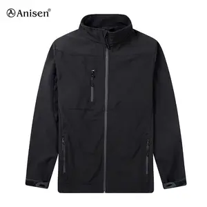 New Hot Mens giacca a vento da esterno con cappuccio da uomo Softshell, giacca impermeabile nera tinta unita da caccia sportiva Oem