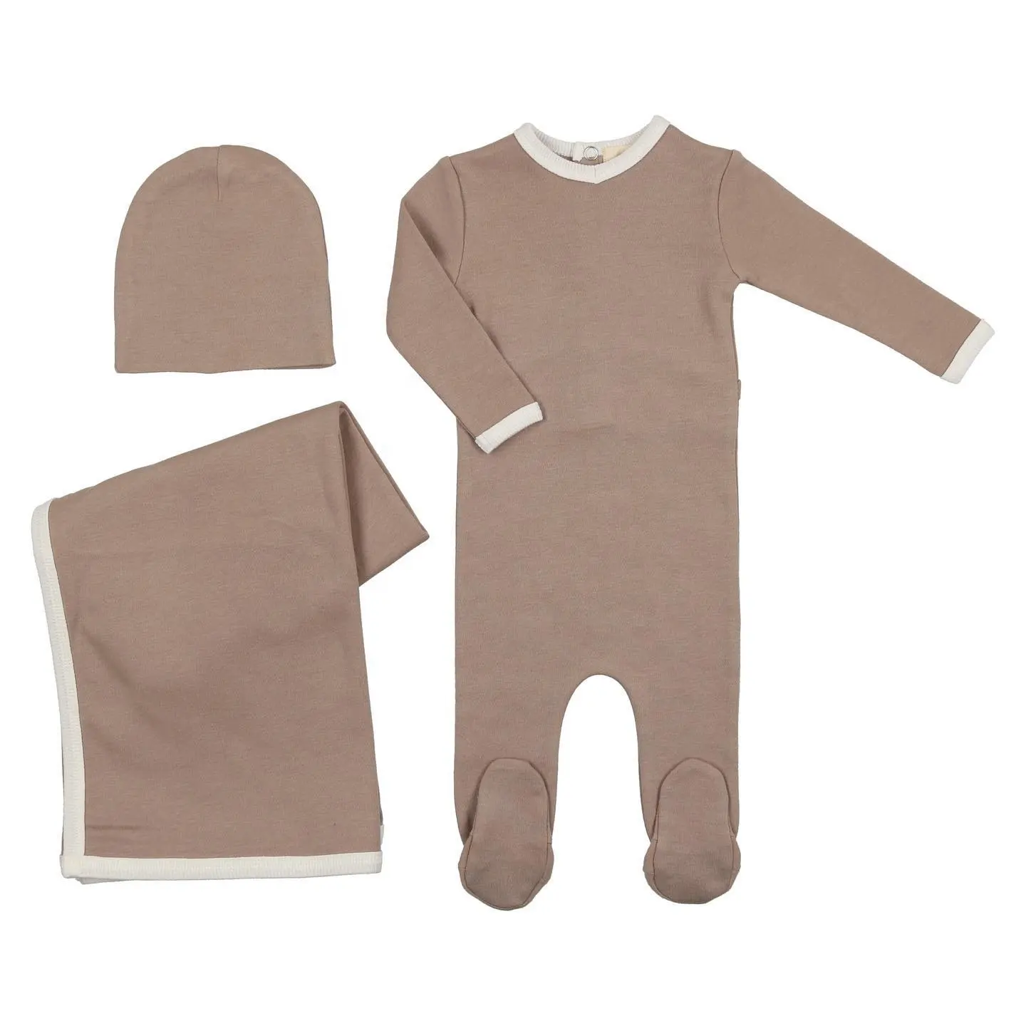 Neutrale Kleur Effen Pasgeboren Footie Onesies Bodysuits Baby Romper Motorkap Set