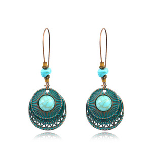 Ethnic Style Alloy <b>Drop</b> Earrings Women's Turquoise Bezel Setting Geometric Design Fashion Jewelry - Product Image 5