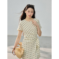 [Paris Pictorial] Robe midi décontractée pour femme, style rétro français Song Ming, à pois, col rond, taille haute, coupe trapèze, pour l'été