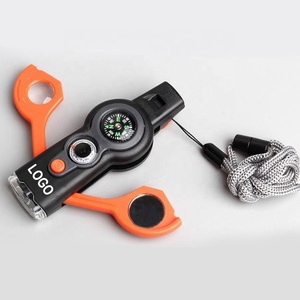 Custom logo Branded Magnifying Glass Mirror Flashlight Gradienter Compass Whistle Multi Purpose All in One Outdoor Survival Kit