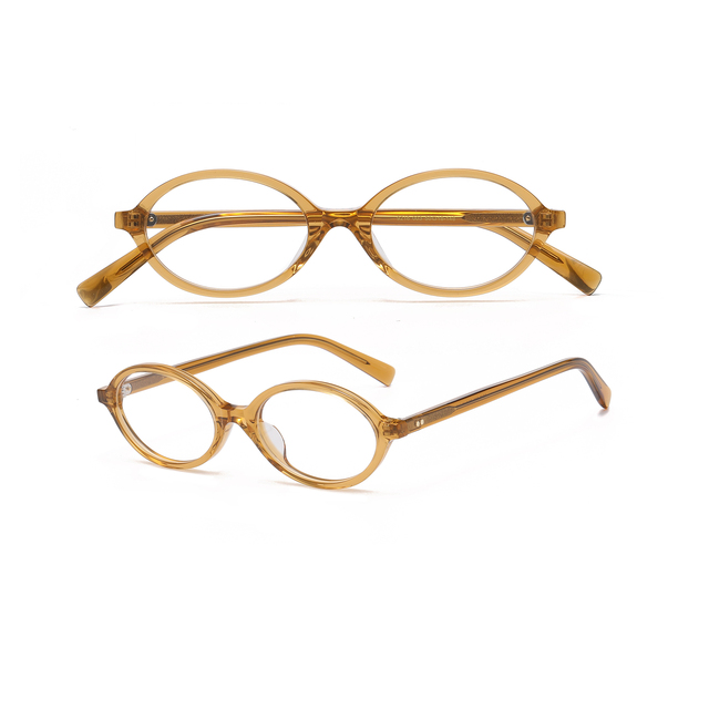 2026 Retro Translucent Amber Oval Acetate Optical Eyeglasses Frames Prescription Ready for Men Women