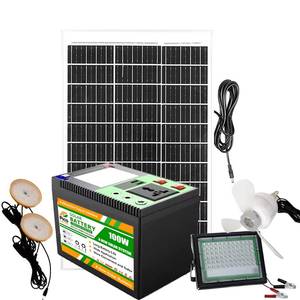 ระบบพลังงาน 100W พร้อมแบตเตอรี่ LifePO4 หลอดไฟฟลัดไลท์ ตัวควบคุม MPPT สำหรับชุดไฟโซลาร์บ้าน - Product Image 1