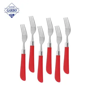 Red sleeve flatware 8" stainless steel dinner fork with plastic cover light weight cutlery easy clean food grade table fork