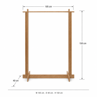 Porte-vêtements mural moderne en chêne à double tringle, poteaux carrés en bois massif, tringles en acier inoxydable doré, taille personnalisable