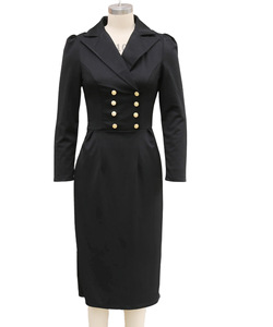 Robe moulante mi-longue à col revers et double boutonnage pour femme - Manches longues - Tendance - Product Image 4