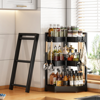 Étagère d'angle pliable en métal à 3 niveaux Coovens, moderne et compacte, pour comptoir de cuisine, pour bouteilles et bocaux d'épices, garde-manger