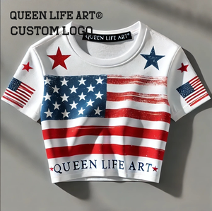 محصول نسائي حديث مع تطريز النص الريفي طباعة رقمية ثلاثية الأبعاد تي شيرت فضفاض مع زخرفة ثقب - Product Image 4