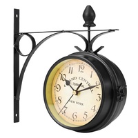 Station de rangement murale Vintage à Double face, décoration de jardin rétro, cadre métallique, couvercle à cadran en verre, chargeur, Station horloge