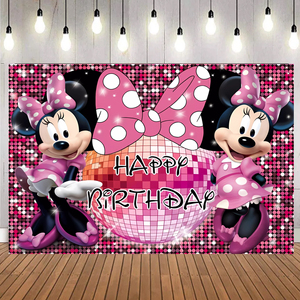 Bannière <span class=keywords><strong>de</strong></span> fond rose rouge <span class=keywords><strong>Minnie</strong></span> et Mickey Mouse, affiches pour fête d'enfants, fille, garçon, décorations <span class=keywords><strong>de</strong></span> fête d'anniversaire, fond - Product Image 1