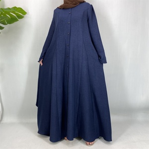 Nouvelle Robe Musulmane Printemps-Été 2026 pour Femme - Ceinture Intégrée, Jupe Longue Fluide, Robe Abaya Boutonnée sur le Devant (6910) - Product Image 4