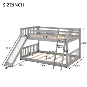 เตียงสองชั้นไม้สีเทาพร้อมสไลเดอร์และบันไดสำหรับเฟอร์นิเจอร์ห้องนอนเด็ก - Product Image 3